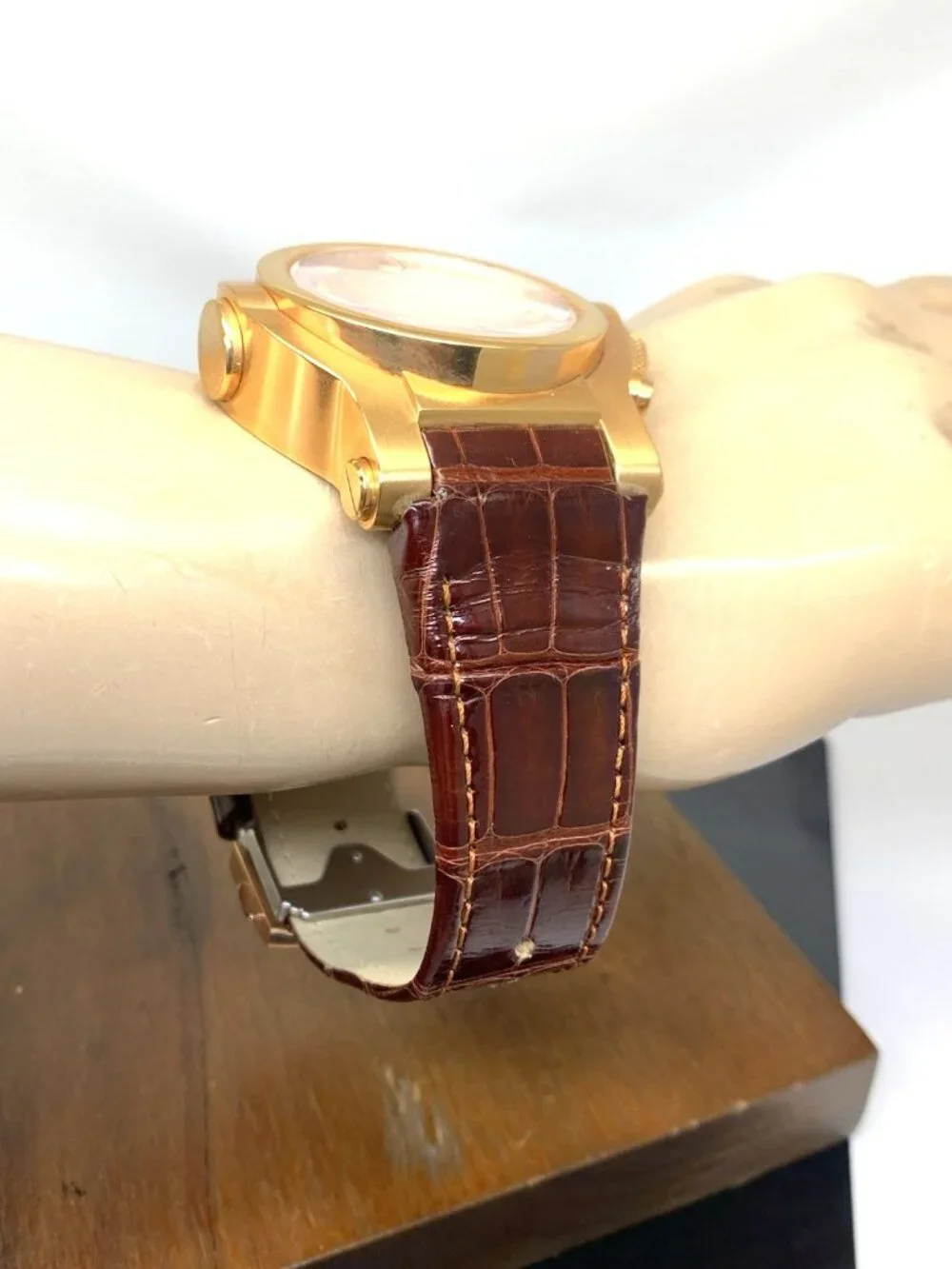Renato Men's Watch Swiss Quartz Chronograph Rose Gold Steel Brown Leather 45mm